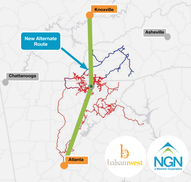 Knoxville to Atlanta Fiber Optic Route